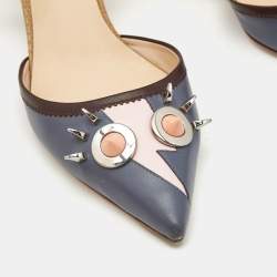 Fendi Multicolor Leather Studded Monster Slingback Sandals Size 38.5