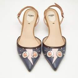 Fendi Multicolor Leather Studded Monster Slingback Sandals Size 38.5