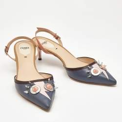 Fendi Multicolor Leather Studded Monster Slingback Sandals Size 38.5