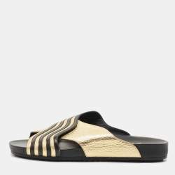 Fendi Black/Gold Leather Slide Flat Sandals Size 37.5