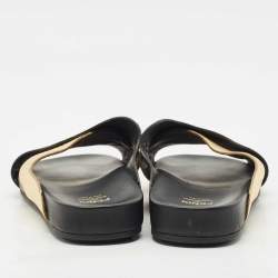 Fendi Black/Gold Leather Slide Flat Sandals Size 37.5
