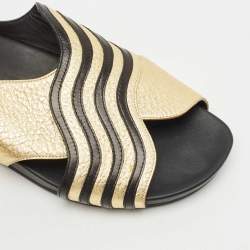 Fendi Black/Gold Leather Slide Flat Sandals Size 37.5