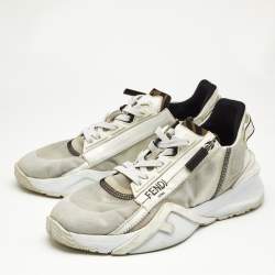 Fendi White Mesh and Suede Flow Sneakers Size 41