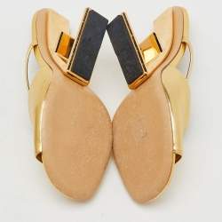 Pre Owned Fendi Gold Leather Fendi First Slide Sandals Size 41