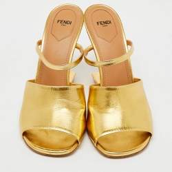 Pre Owned Fendi Gold Leather Fendi First Slide Sandals Size 41