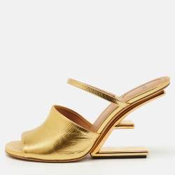 Fendi Gold Leather Fendi First Slide Sandals Size 41