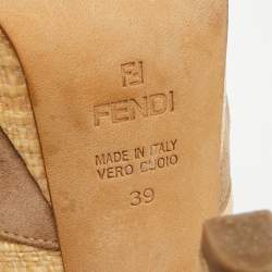 Fendi Beige/Brown Suede And Jute Bow Detail Peep Toe Platform Pumps Size 39
