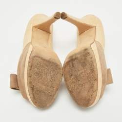 Fendi Beige/Brown Suede And Jute Bow Detail Peep Toe Platform Pumps Size 39