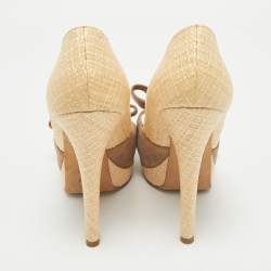 Fendi Beige/Brown Suede And Jute Bow Detail Peep Toe Platform Pumps Size 39