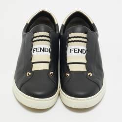 Pre Owned Fendi Black Leather Rockoclick Slip On Sneakers Size 39