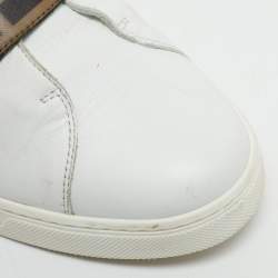 Fendi White/Brown Leather FF Buckle Low Top Sneakers Size 37