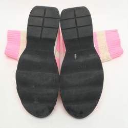 Pre Owned Fendi Pink and Beige Stripes Knit Fabric Sneaker Boots Size 38