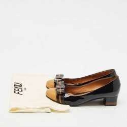 Fendi Black/Beige Leather Cap Toe Bow Detail Pumps Size 38