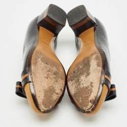 Fendi Black/Beige Leather Cap Toe Bow Detail Pumps Size 38