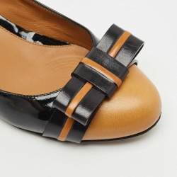 Fendi Black/Beige Leather Cap Toe Bow Detail Pumps Size 38