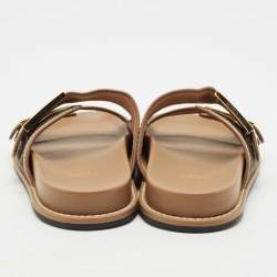Pre Owned Fendi Brown Zucca Canvas and Leather Feel Slide Sandals Size 37