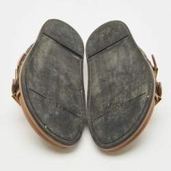 Pre Owned Fendi Brown Zucca Canvas and Leather Feel Slide Sandals Size 37