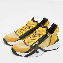 Fendi Yellow Mesh and Suede Flow Sneakers Size 36