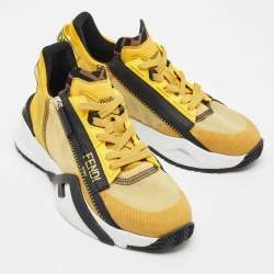 Fendi Yellow Mesh and Suede Flow Sneakers Size 36