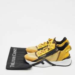 Fendi Yellow Mesh and Suede Flow Sneakers Size 36