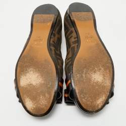 Fendi Brown/Black Zucca Canvas And Leather Bow Cap Toe Ballet Flats Size 37.5