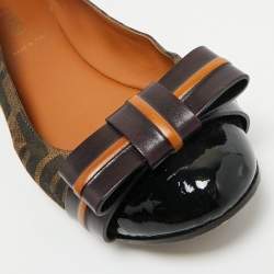 Fendi Brown/Black Zucca Canvas And Leather Bow Cap Toe Ballet Flats Size 37.5