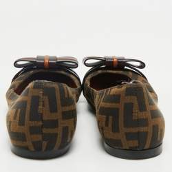Fendi Brown/Black Zucca Canvas And Leather Bow Cap Toe Ballet Flats Size 37.5