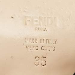 Pre Owned Fendi Gold/Black Leather and Patent Studded Ankle Strap Sandals Size 35