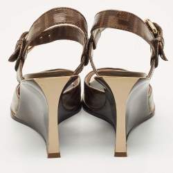 Fendi Brown Zucca Coated Canvas Motif Logo Wedge Ankle Strap Sandals Size 36