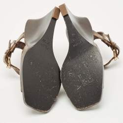 Fendi Brown Zucca Coated Canvas Motif Logo Wedge Ankle Strap Sandals Size 36