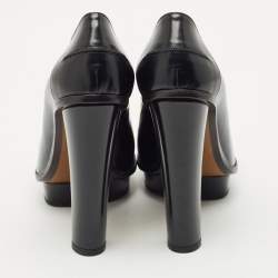 Pre Owned Fendi Black Leather Logo Loafer Platform Pumps Size 38