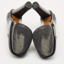 Pre Owned Fendi Black Leather Logo Loafer Platform Pumps Size 38