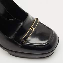 Pre Owned Fendi Black Leather Logo Loafer Platform Pumps Size 38
