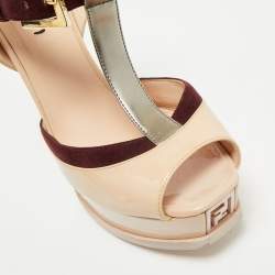 Fendi Multicolor Patent Leather Platform T-Strap Sandals Size 37.5