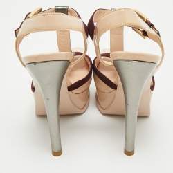 Fendi Multicolor Patent Leather Platform T-Strap Sandals Size 37.5