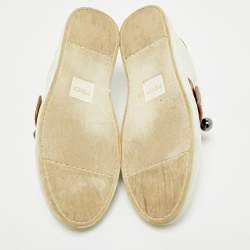 Pre Owned Fendi White/Brown Leather FF Buckle Strap Pearland Slip On Sneakers Size 40