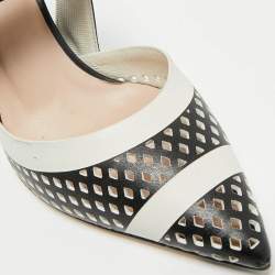 Pre Owned Fendi White/Black Zucca Canvas and Leather Colibri Slingback Pumps Size 35