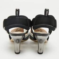Pre Owned Fendi White/Black Zucca Canvas and Leather Colibri Slingback Pumps Size 35