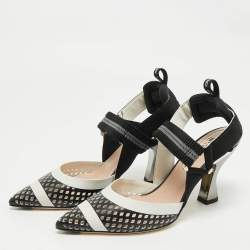 Pre Owned Fendi White/Black Zucca Canvas and Leather Colibri Slingback Pumps Size 35