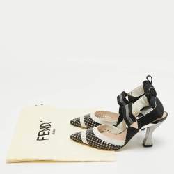 Pre Owned Fendi White/Black Zucca Canvas and Leather Colibri Slingback Pumps Size 35