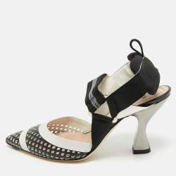Fendi White/Black Zucca Canvas and Leather Colibri Slingback Pumps Size 35