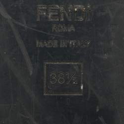 Pre Owned Fendi Black/Green Satin FF Logo Flat Slides Size 38.5