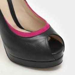 Pre Owned Fendi Pink/Black Suede and Leather Cutout Peep Toe Platform Pumps Size 38