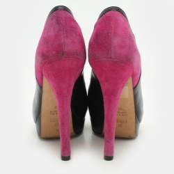 Pre Owned Fendi Pink/Black Suede and Leather Cutout Peep Toe Platform Pumps Size 38