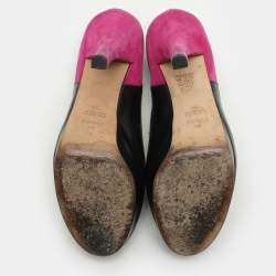 Pre Owned Fendi Pink/Black Suede and Leather Cutout Peep Toe Platform Pumps Size 38