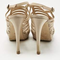 Pre Owned Fendi Beige Satin Crystal Embellished Gladiator Platform Sandals Size 39