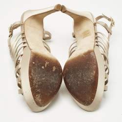 Pre Owned Fendi Beige Satin Crystal Embellished Gladiator Platform Sandals Size 39