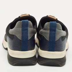 Pre Owned Fendi Black/Burgundy Mesh and Suede Pearl Technical Slip On Sneakers Size 37