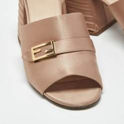 Pre Owned Fendi old Rose Satin FF Slide Sandals Size 38