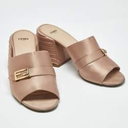Pre Owned Fendi old Rose Satin FF Slide Sandals Size 38